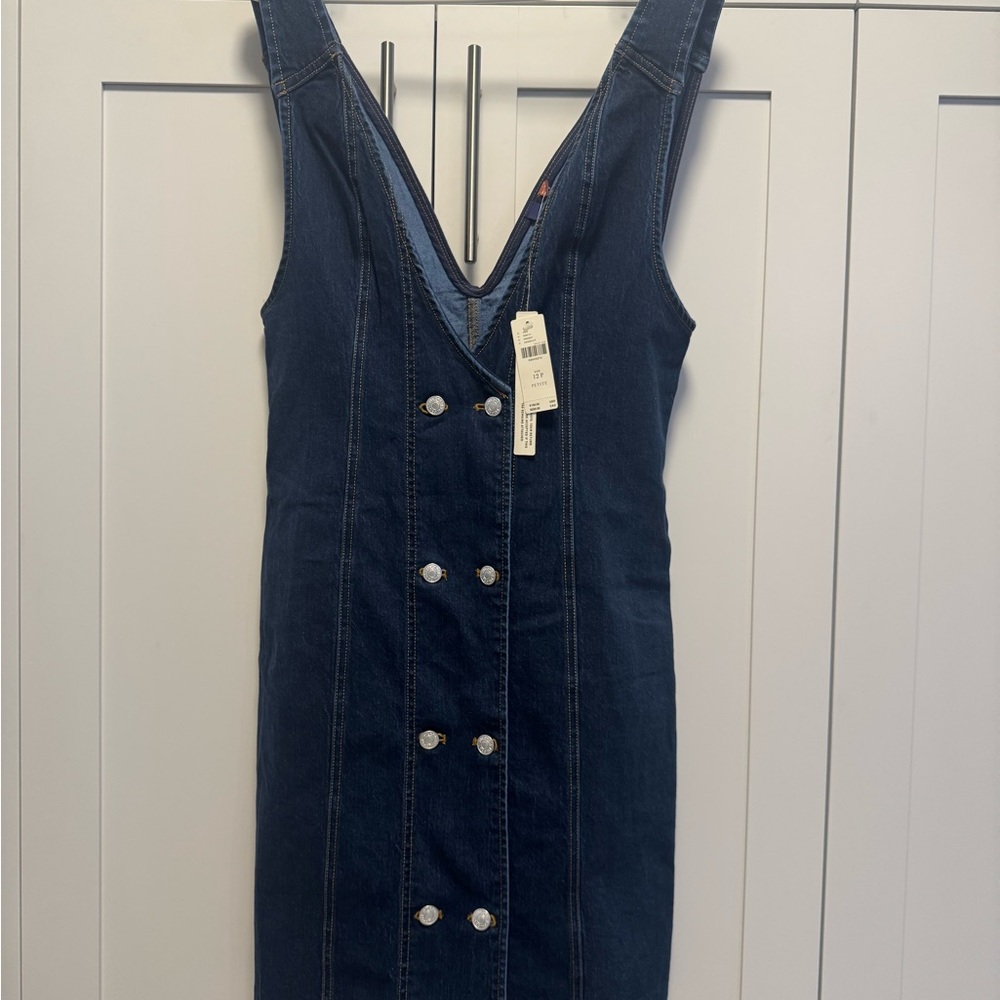 NWT Anthropologie Pilcro 12 Petite  Blue Denim Jean Dress Romper Dress Button Up